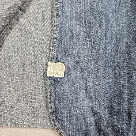 Lauren Jeans Co Shirt Women Large Denim Button Down Top Western Prairie Roll Tab - Picture 7 of 16